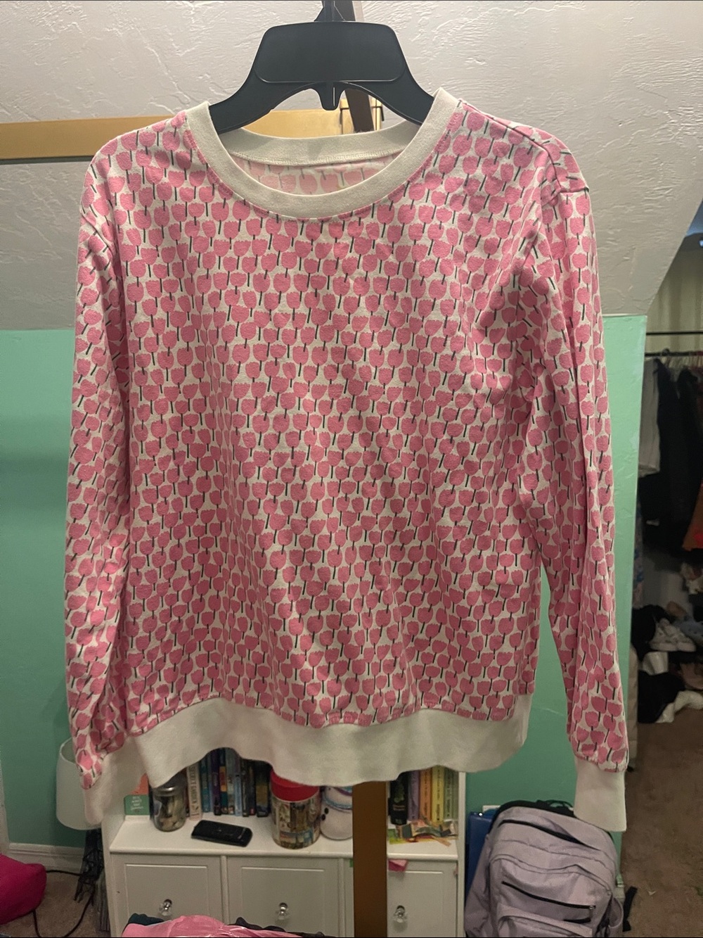 Pink Chicken Patterned Crewneck Sweater